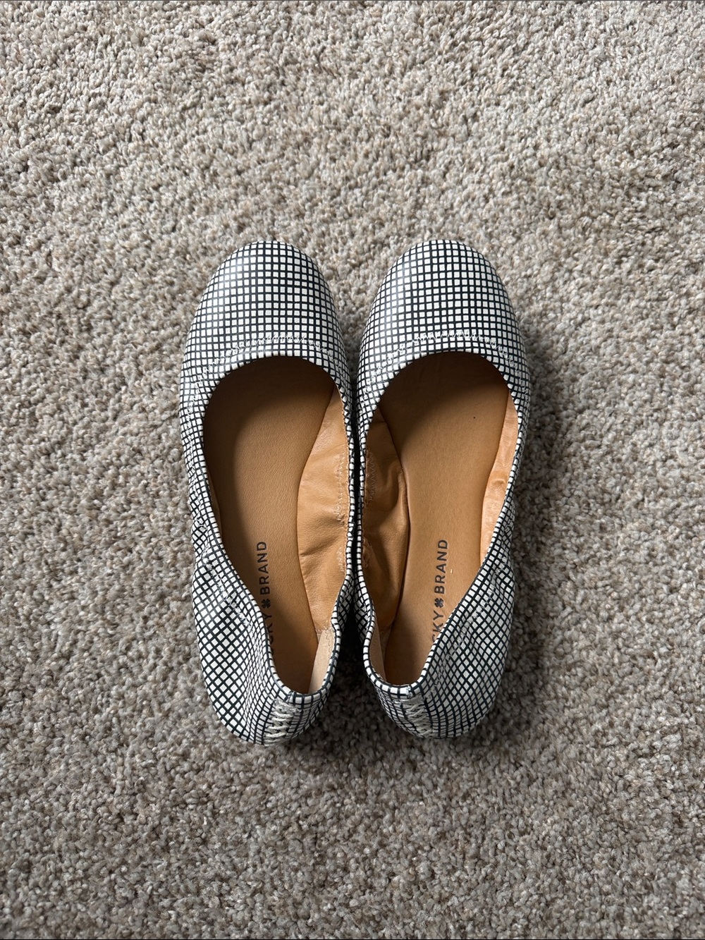 Lucky Brand Black and White Grid Slip-On Flats